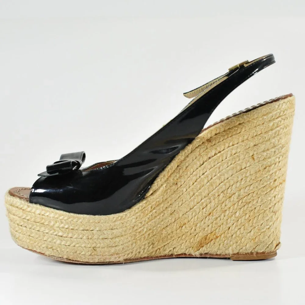 Kate Spade New York Black Patten Leather & Jute Wedge